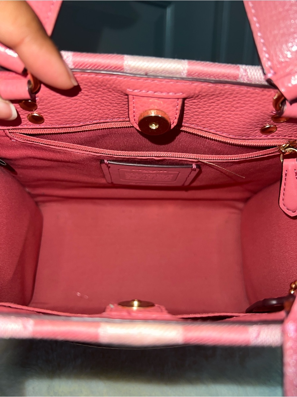 Coach Dempsey 22 Pink Signature Stripe Tote - Picture 2 of 3